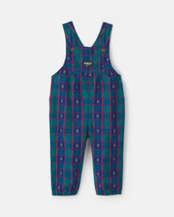 Baby Girl Plaid Bear Overalls - Blue