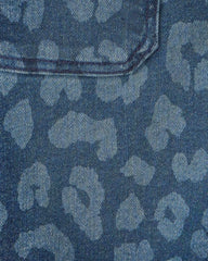 Girls Leopard Denim Skirtall - Dark Wash