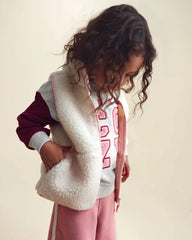 Toddler Girl Teddy Fleece Vest - Cream/Pink