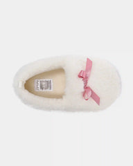 Girls Fuzzy Bow Slippers - Cream/Pink