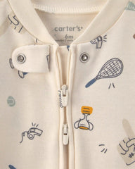 Baby Boy Sports 2-Way Zip Sleep & Play Pajamas - Ivory