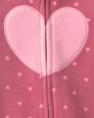 Baby Girl Heart Fleece 2-Way Zip Sleep & Play Pajamas - Pink
