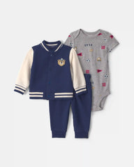 Baby Boy 3-Piece Bear Sports French Terry Layering Set - Navy