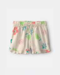 Girls Ruffle-Trim Summer Floral Shorts - Cream