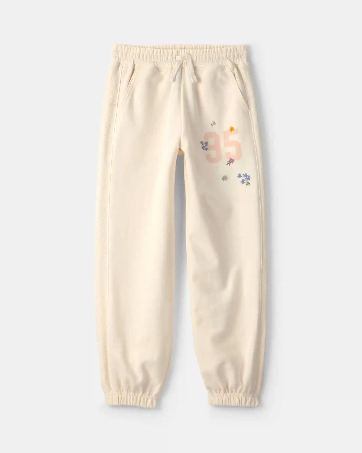 Girls '95' Floral French Terry Joggers - Cream