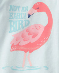 Baby Girl Flamingo 100% Cotton Short-Sleeve Snug Fit 4-Piece Pajama Set - Pink/Blue