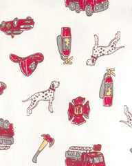 Baby Boy Firetruck Striped 100% Cotton Snug Fit 4-Piece Pajama Set - Red/White