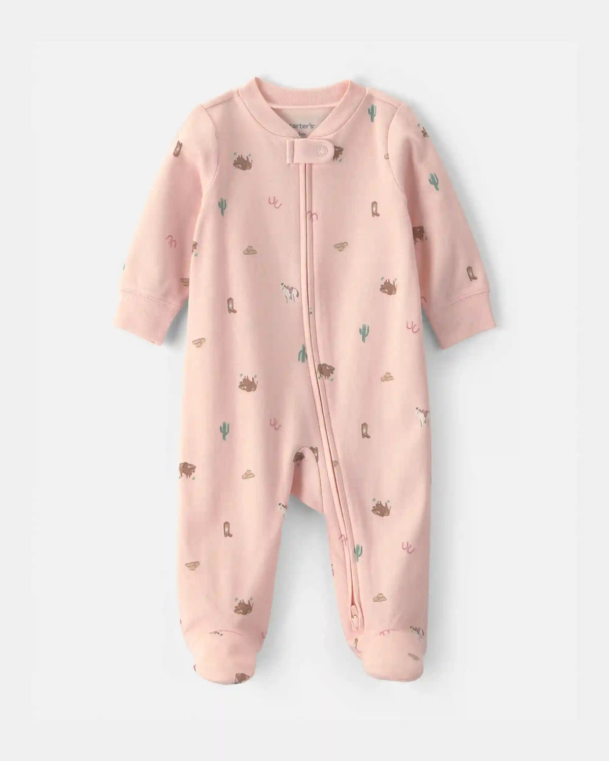 Baby Girl Western 100% Cotton 2-Way Zip Sleep & Play Pajamas - Pink