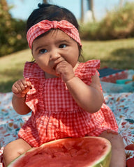 Baby Girl 3-Piece Gingham Top & Short Set - Coral