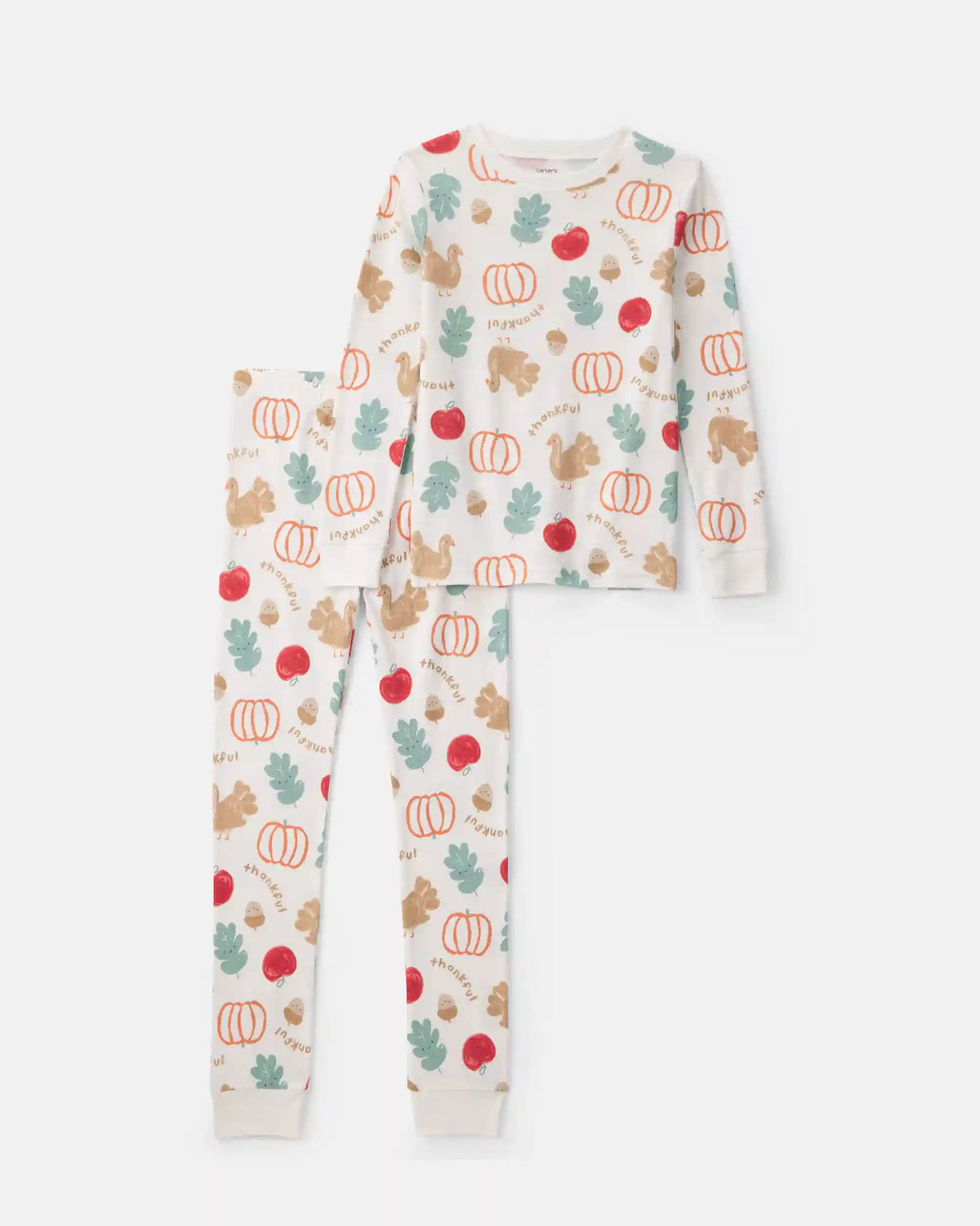 Kids 2-Piece Thanksgiving 100% Cotton Snug Fit Pajama Set - Cream