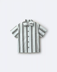Toddler Boy Button-Down Short-Sleeve Shirt in Stripes - Light Blue/Sage
