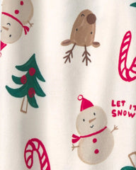 Kids Christmas Icon Fleece Loose Fit Pajama Bottoms - Cream