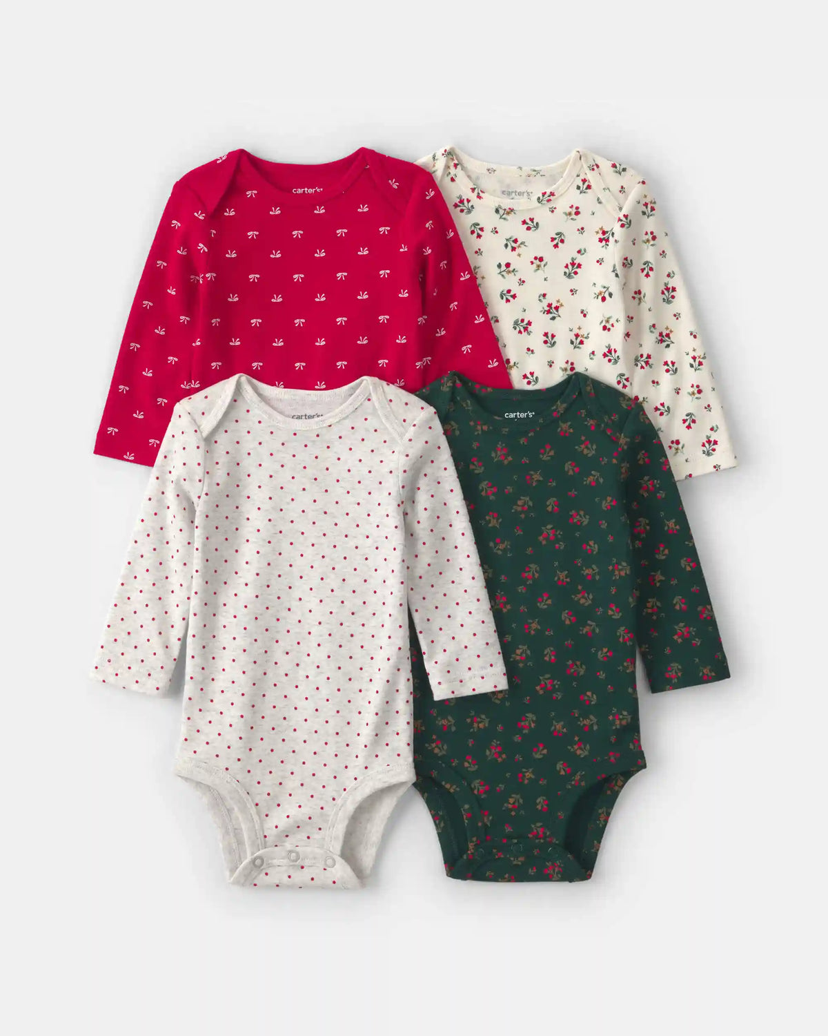 Baby Girl 4-Pack Bow Floral Long-Sleeve Multipack Bodysuits