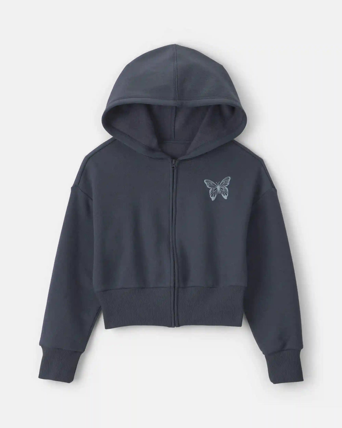 Girls 'Butterfly' Fleece Zip-Up Hoodie - Navy Blue