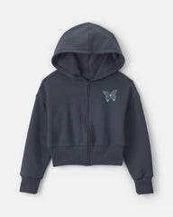 Girls 'Butterfly' Fleece Zip-Up Hoodie - Navy Blue
