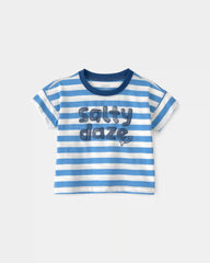 Baby Boy 2-Piece 'Salty Daze' Striped Graphic Tee & Shorts Set - Blue/White/Red