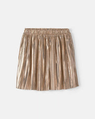 Girls Pleated Metallic Skirt - Gold