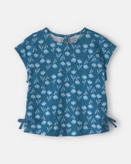 Girls Floral Short-Sleeve Top - Navy Blue