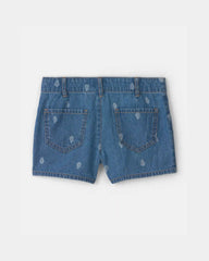 Girls Paisley Denim Shorts - Medium Wash