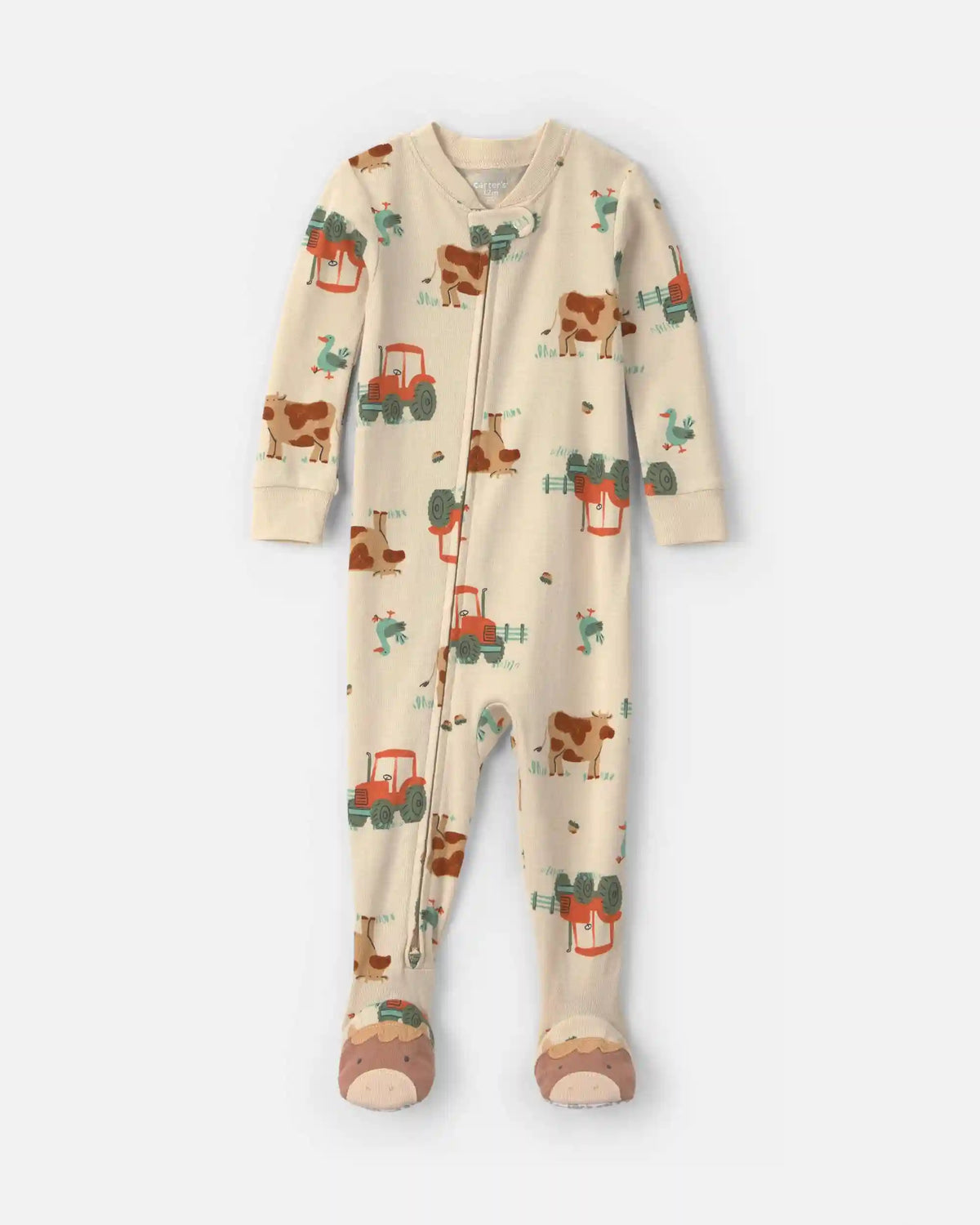 Baby Boy 1-Piece Farm 2-Way Zip 100% Cotton Snug Fit Footed Pajama - Cream