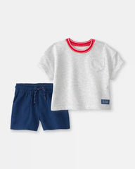 Baby Boy 2-Piece French Terry Pocket T-Shirt & Shorts Set - Grey/Navy