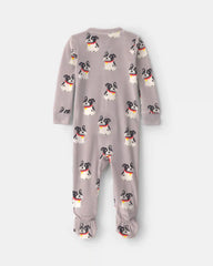 Baby Boy 1-Piece Dog 2-Way Zip DreamPlush Snug Fit Footed Pajama - Grey