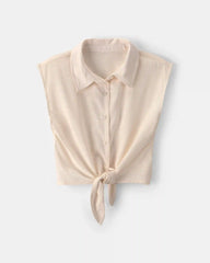 Girls Cropped Tie-Front Top - Cream