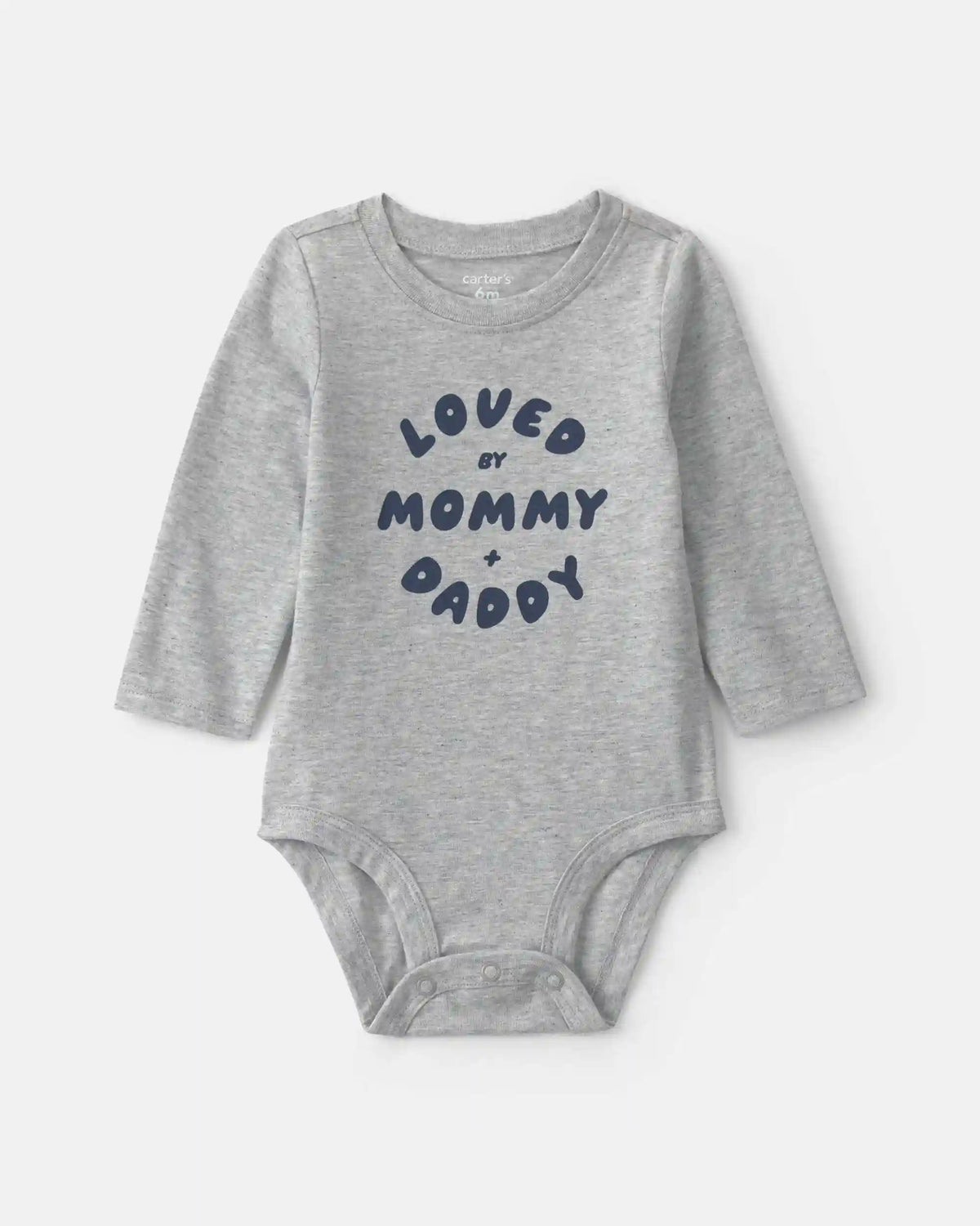Baby Boy 'Loved By Mommy & Daddy' Long-Sleeve Graphic Bodysuit - Grey