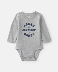 Baby Boy 'Loved By Mommy & Daddy' Long-Sleeve Graphic Bodysuit - Grey