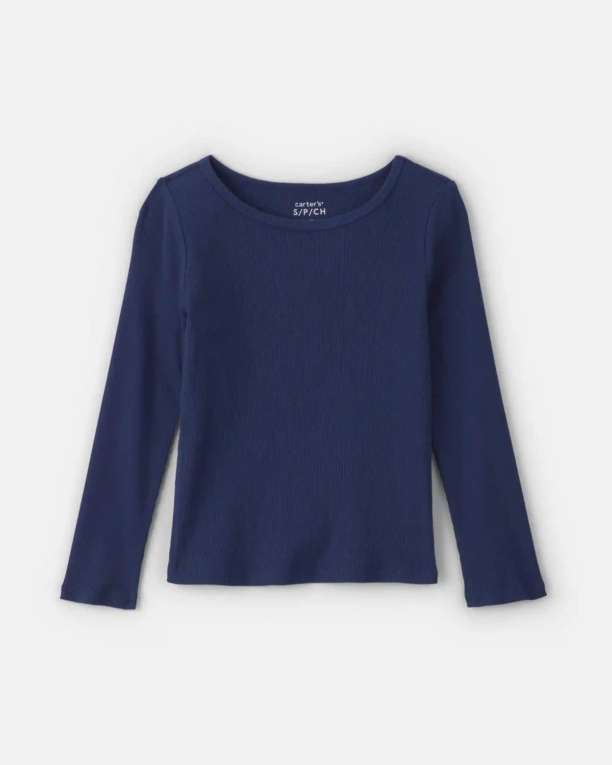 Girls Long-Sleeve Ribbed Top - Navy Blue