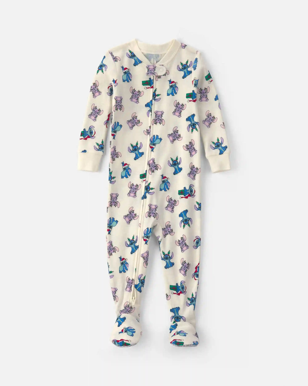 Baby 1-Piece Stitch Christmas 2-Way Zip 100% Cotton Snug Fit Footed Pajama - Ivory