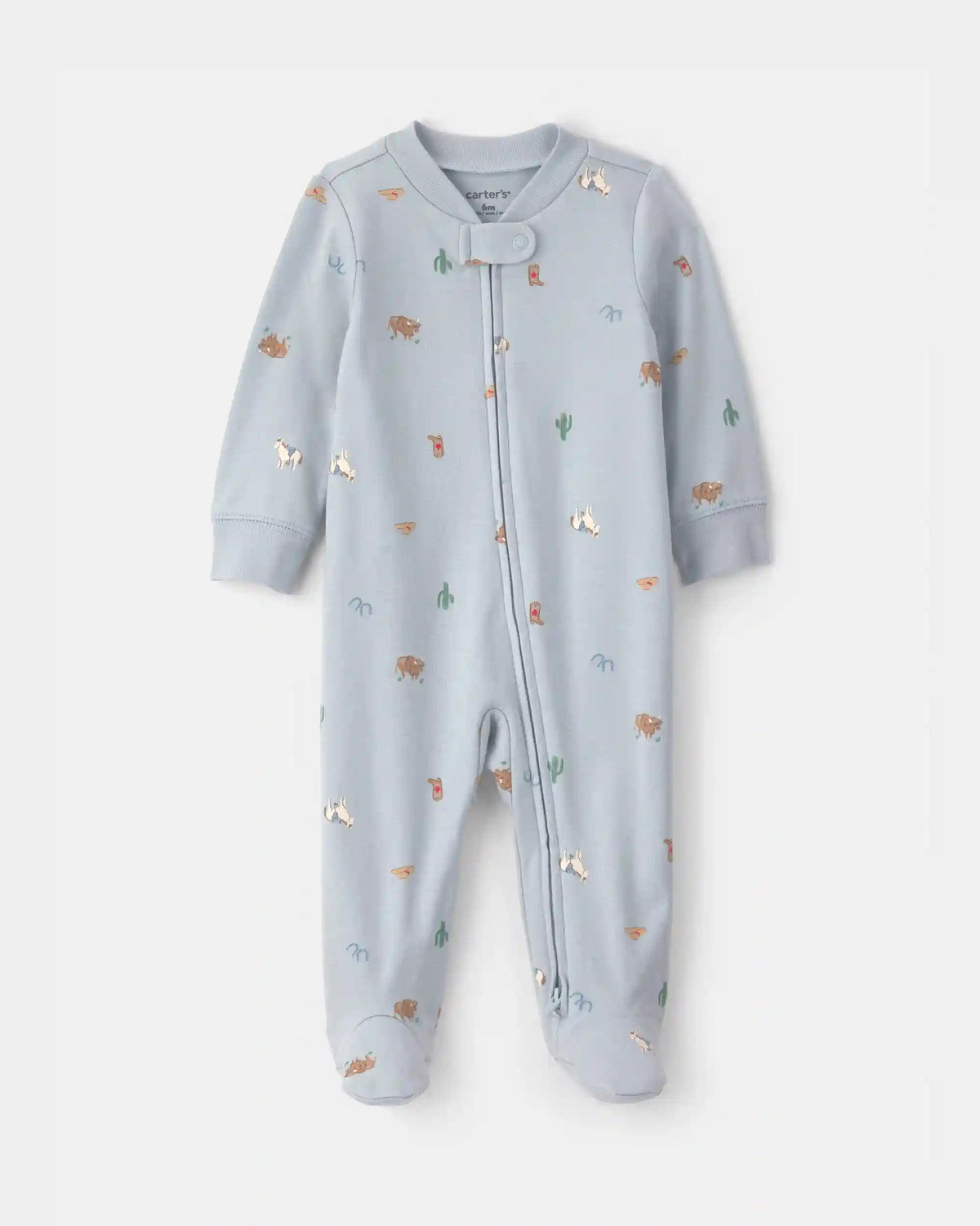 Baby Western 100% Cotton 2-Way Zip Sleep & Play Pajamas - Blue