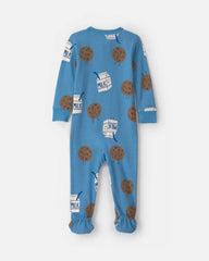 Toddler Boy 1-Piece Milk & Cookies 100% Cotton Snug Fit Footed Pajama - Blue