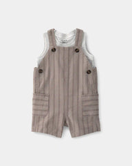 Baby Boy 2-Piece Striped Overall Set - Brown