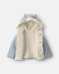 Baby Boy Bear Sweater Knit Hooded Jacket - Blue