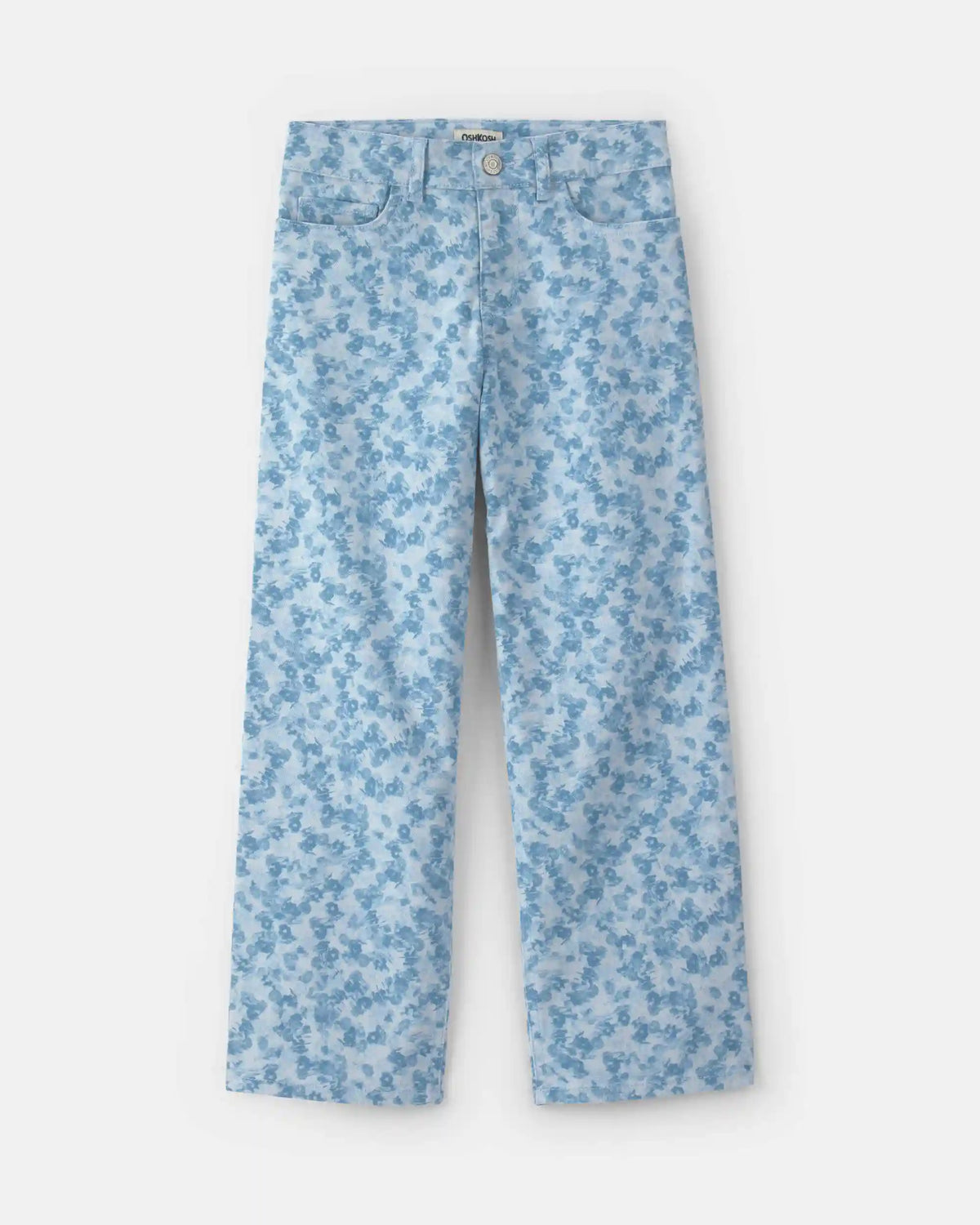 Girls Floral Twill Straight Pants - Blue