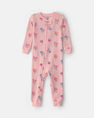 Baby Girl 1-Piece Floral Thermal Waffle Knit Pyjama - Pink