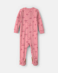 Baby Girl 1-Piece Bows 2-Way Zip 100% Cotton Snug Fit Footed Pajama - Pink