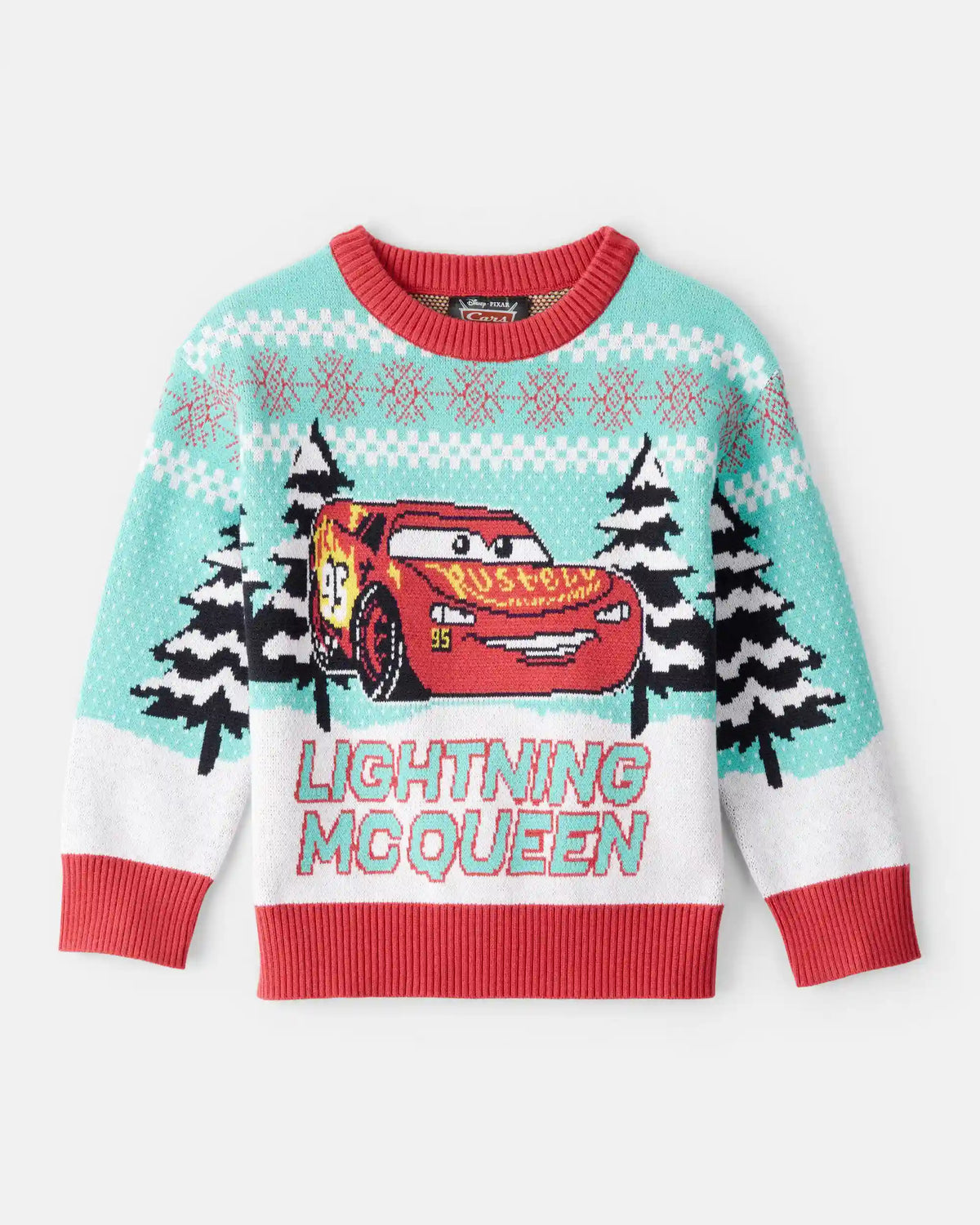 Toddler Boy Cars Lightning McQueen Christmas Sweater - Blue/Red