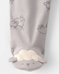 Baby Sheep 100% Cotton 2-Way Zip Sleep & Play Pajamas - Grey