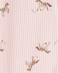Baby Girl Horse Print 2-Way Zip Ribbed Sleep & Play Pajamas - Pink