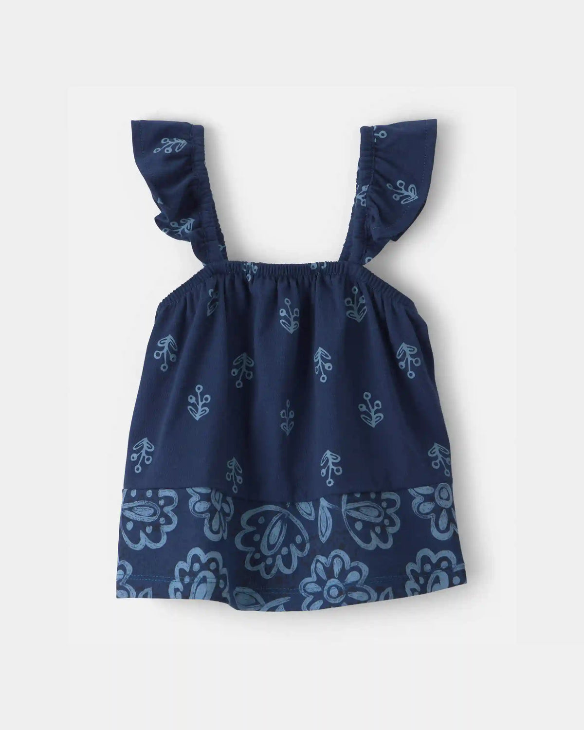 Baby Girl Floral Ruffle-Sleeve Tank Top - Navy