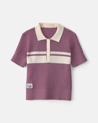 Girls Striped Polo Shirt - Purple