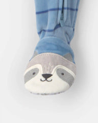 Baby Boy 1-Piece Striped Raccoon 2-Way Zip DreamPlush Snug Fit Footed Pajama - Blue