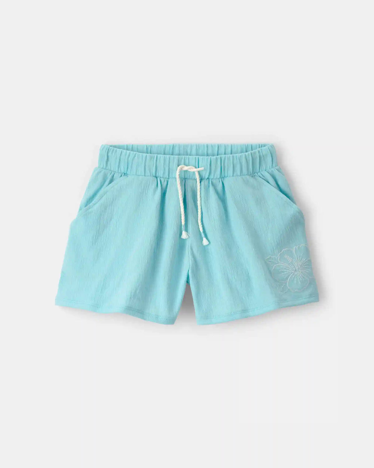 Girls Floral Embroidered Gauze Shorts - Blue