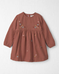 Toddler Girl Organic Cotton Embroidered Gauze Dress