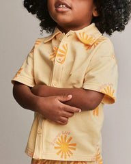 Toddler Boy Button-Down Short-Sleeve Shirt in Sunny Life Print - Yellow