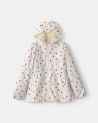 Girls Floral Hooded Midweight Winter Jacket - Cream