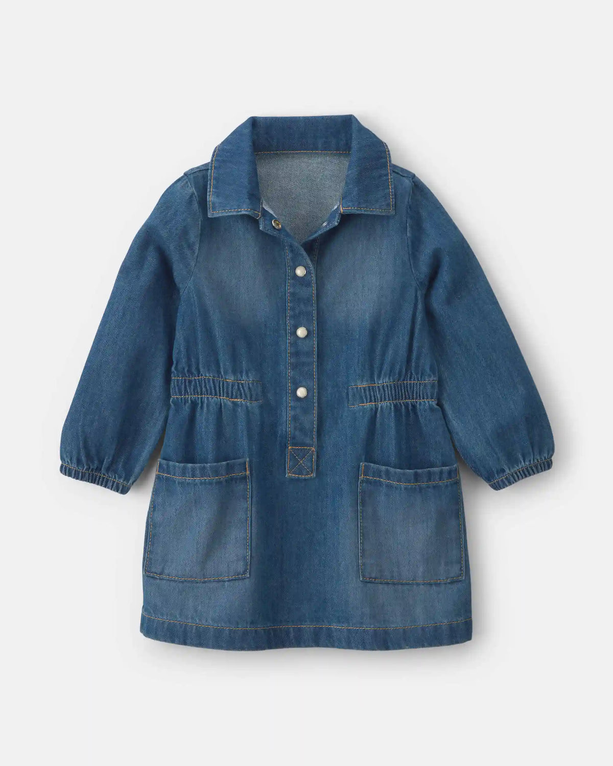 Baby Girl Denim Long-Sleeve Dress - Medium Wash