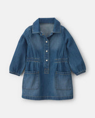 Baby Girl Denim Long-Sleeve Dress - Medium Wash